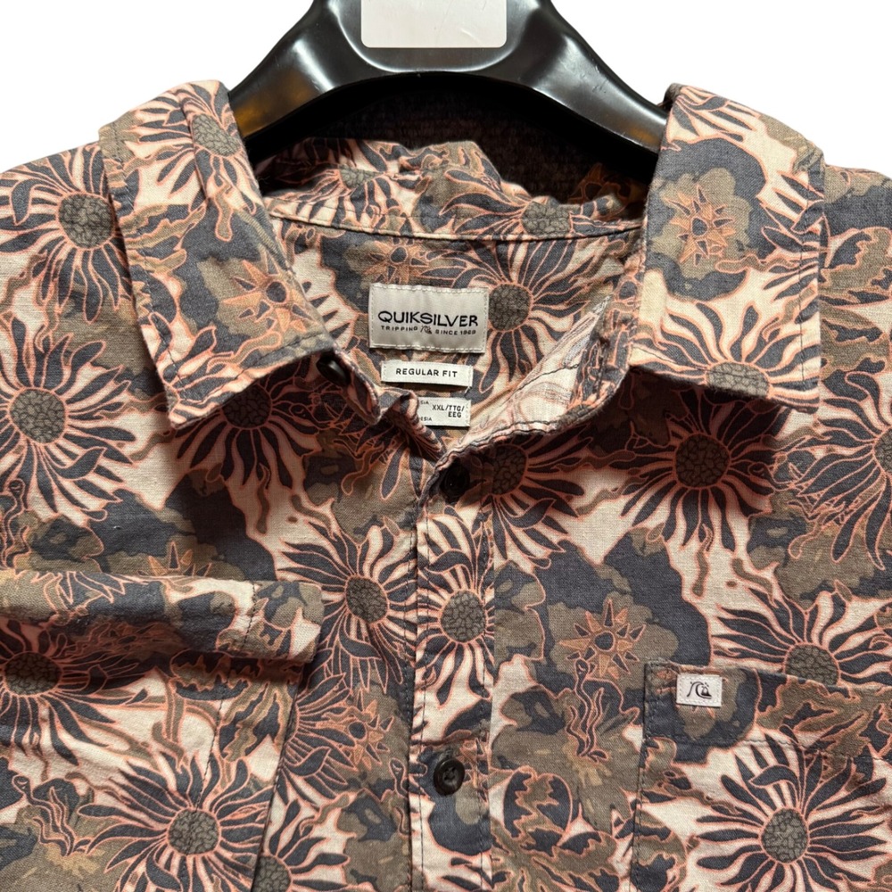 Quiksilver Hawaiian Shirt‎ 2XL AOP Print Button Hemp Blend